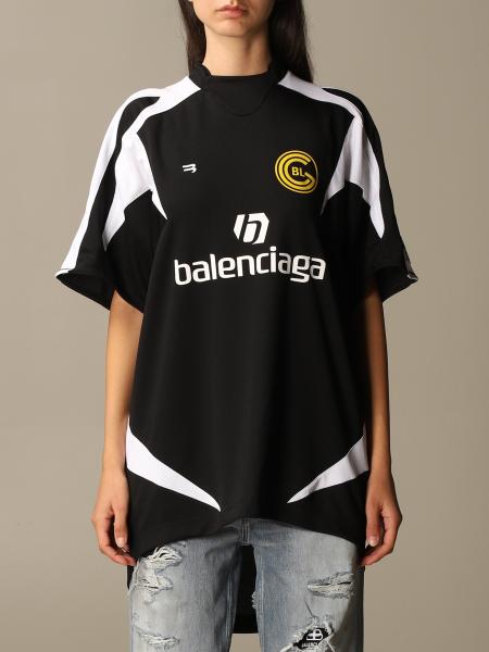 BALENCIAGA: T-shirt oversize con logo sport in jersey | T-Shirt