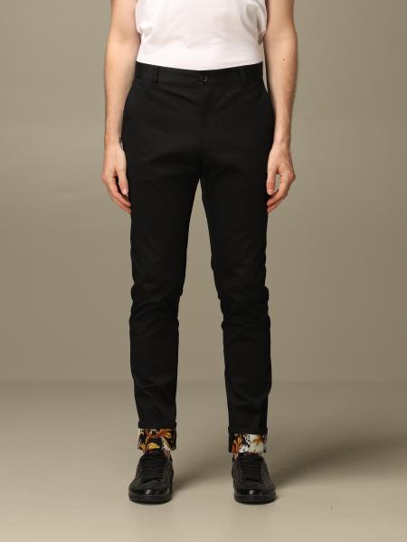Versace Outlet: twill trousers with baroque cuffs - Black | Versace ...