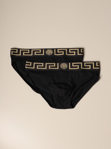 VERSACE: Set of 2 briefs with Greek - Black | Versace underwear AU10180 ...