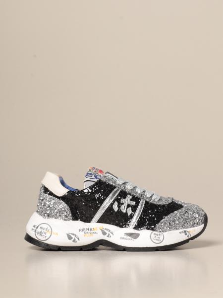 Lavy Premiata glitter sneakers with laminated leather logo