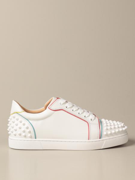 CHRISTIAN LOUBOUTIN: Vieria sneakers in leather and studs - White