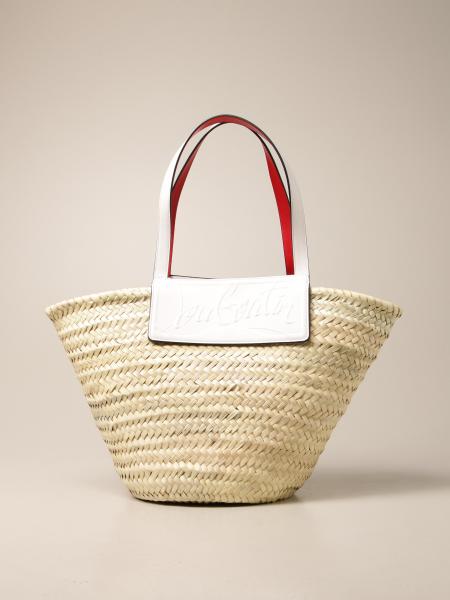 CHRISTIAN LOUBOUTIN: Loubishore bag in woven straw - White