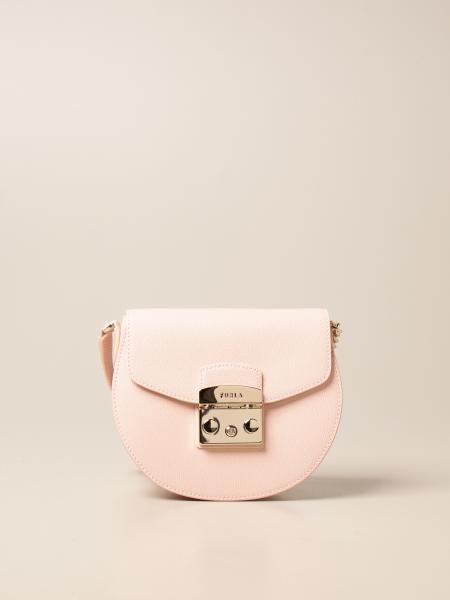 Furla Metropolis Bag In Grained Leather Pink Furla Crossbody Bags