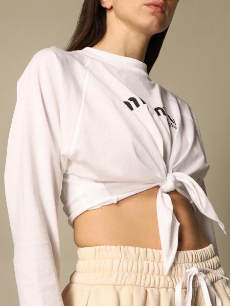MIU MIU: cotton cropped t-shirt with logo - White | Sweatshirt Miu 