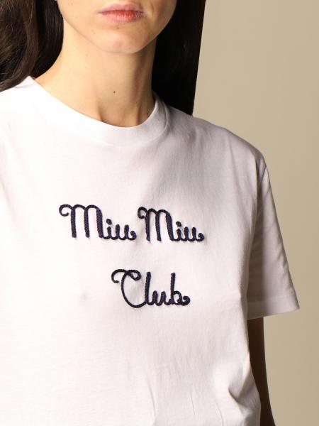 刺繍入り コットン Tシャツ MIUMIU 半袖 ロゴ | www.shivhotels.com