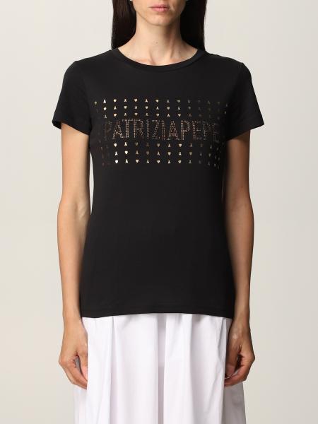 Patrizia Pepe Outlet: T-shirt with rhinestone logo - Black | Patrizia ...