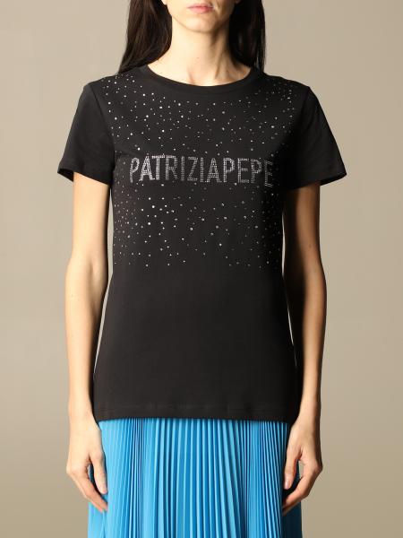 Patrizia Pepe cotton T-shirt with rhinestone logo