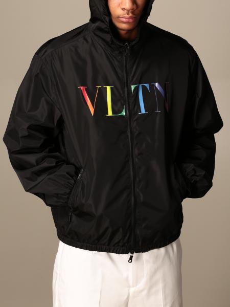 VALENTINO: nylon jacket with multicolor VLTN logo - Black | Jacket 