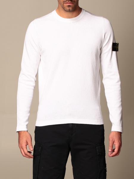 STONE ISLAND: crewneck sweater in light rustic cotton - White | Stone ...