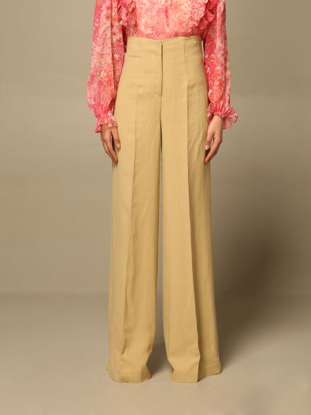 Twinset Outlet: Twin-set wide trousers in cotton and linen - Beige ...