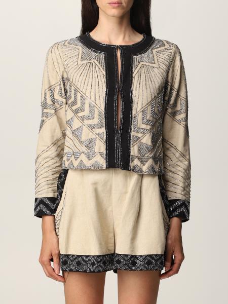Twinset: Twin-set crew-neck jacket in cotton and linen with metallic embroidery