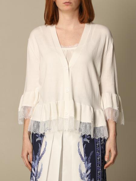 Twin-set top cardigan in cotton and lace knit