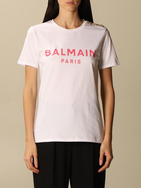 BALMAIN: cotton T-shirt with jewel buttons - White 1 | Balmain t-shirt ...