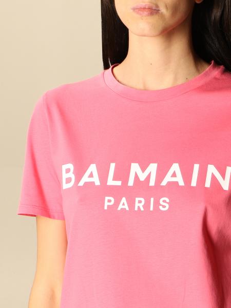 BALMAIN: cotton t-shirt with logo - Pink | Balmain t-shirt VF11350B019 ...