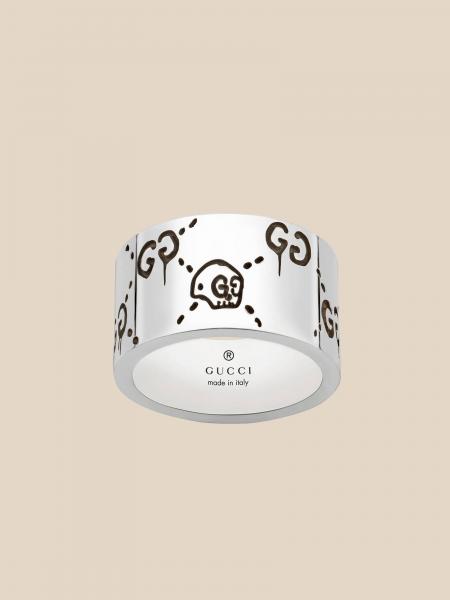 Anello Gucci Ghost 12 mm in argento con finitura aureco