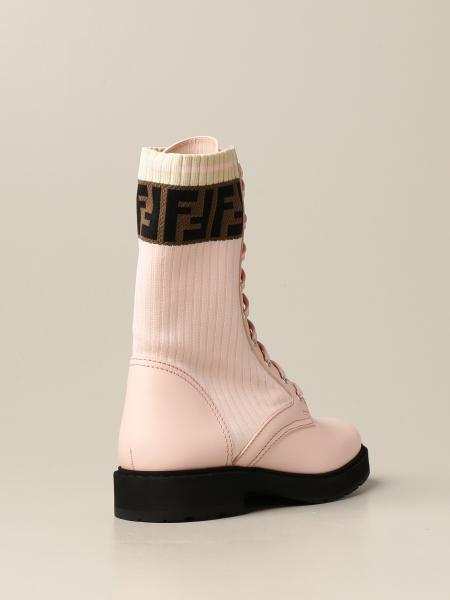 Fendi ankle boot in leather and ribbed knit with FF logo | Flat Booties ...