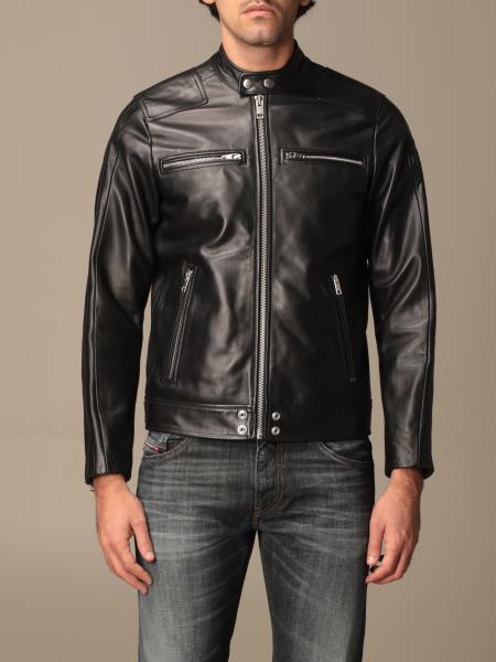 DIESEL: leather jacket with zip - Black | Diesel jacket 00S6Z1