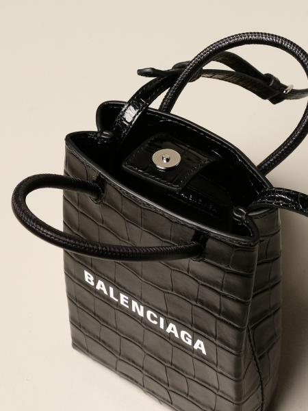 BALENCIAGA: mobile phone bag in crocodile print leather with logo ...