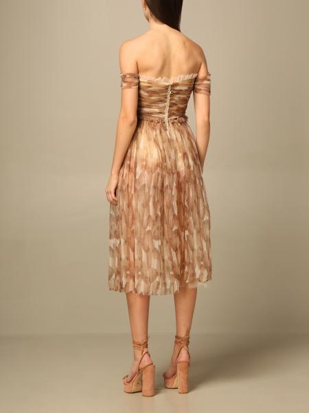 ELISABETTA FRANCHI: Abito midi in tulle stampato - Beige | Abito Elisabetta  Franchi AB102 GIGLIO.COM