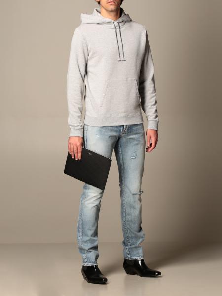 Saint Laurent Cotton Hoodie Sweatshirt Saint Laurent Men Grey Sweatshirt Saint Laurent 464581 Yb2od Giglio Uk