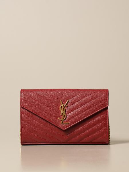 YSL Monogram Wallet on Chain Grain De Poudre Envelope Red Leather