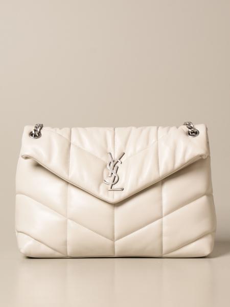 SAINT LAURENT: Loulou puffer bag in quilted leather - Cream  Saint Laurent  crossbody bags 577475 1EL00 online at