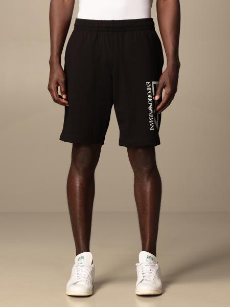 EA7: jogging shorts in stretch cotton with logo - Black | Ea7 short ...