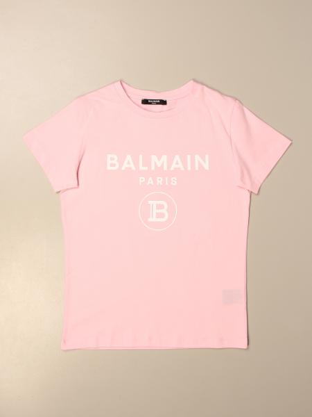 BALMAIN: cotton t-shirt with logo - Pink | Balmain t-shirt 6M8701 MX030 ...