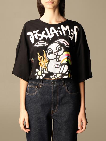 Dislaimer cropped cotton sweater with print