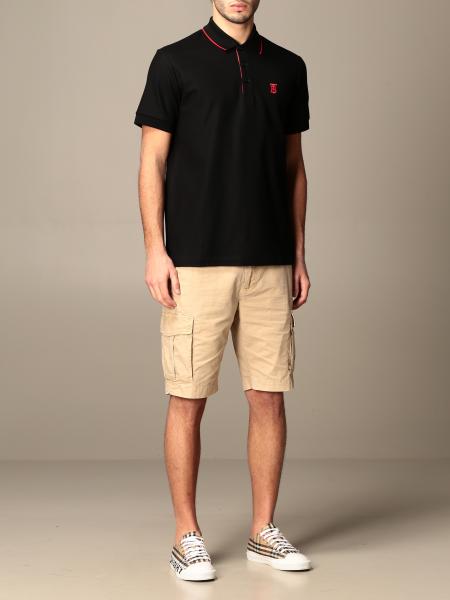 BURBERRY: Walton polo shirt with TB logo - Black | Burberry polo ...
