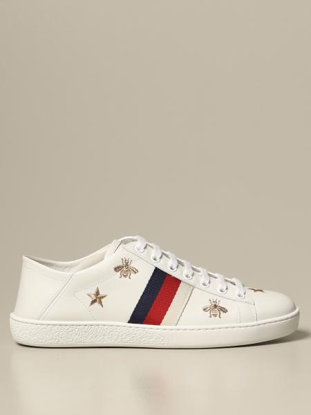 GUCCI: Ace in leather with bees and stars - White | Gucci sneakers 498205 AXWQ0 online at GIGLIO.COM