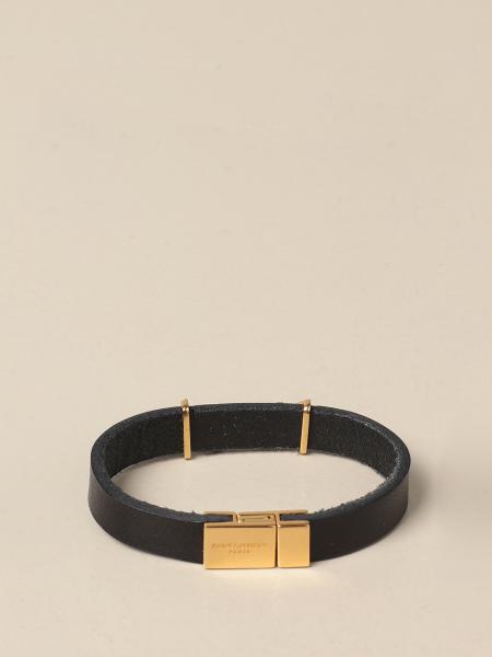 SAINT LAURENT: leather bracelet with YSL monogram - Black | Jewel Saint ...