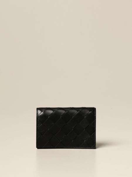 BOTTEGA VENETA: card holder in woven leather - Black | Bottega Veneta ...