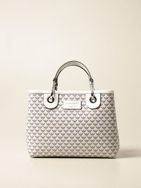 EMPORIO ARMANI: handbag in synthetic leather with all over logo - Ice ...