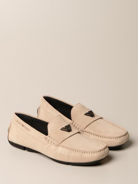 emporio armani driver moccasins in leather with logo