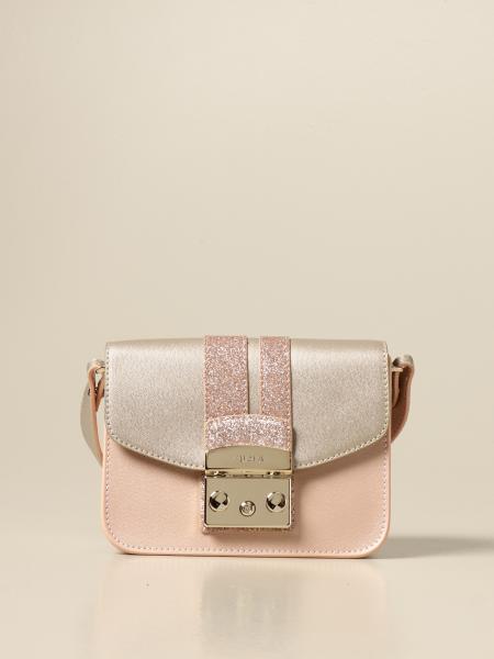 FURLA: Metropolis bag in pearled leather and glitter - Pink
