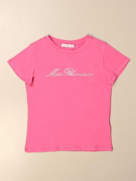 T-shirt Miss Blumarine in cotone con logo di strass