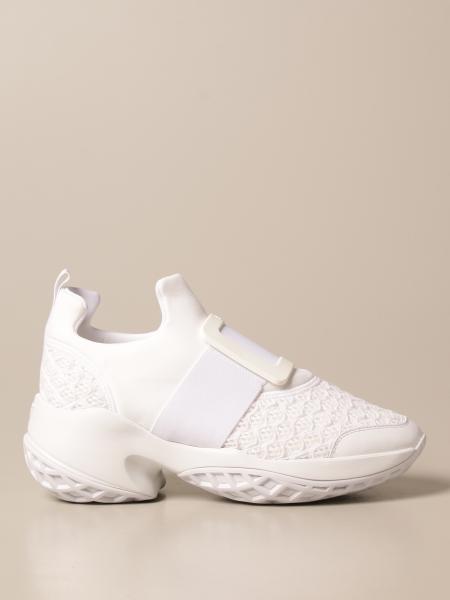 ROGER VIVIER: Viv 'Run sneakers in leather and mesh with buckle - White ...