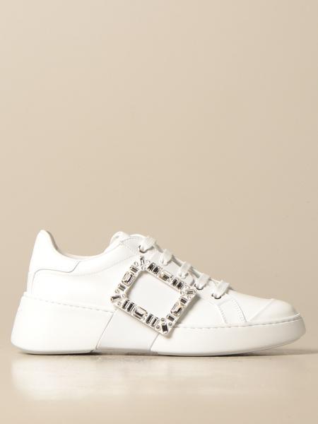 ROGER VIVIER: Viv 'skate sneakers in leather with crystal buckle ...
