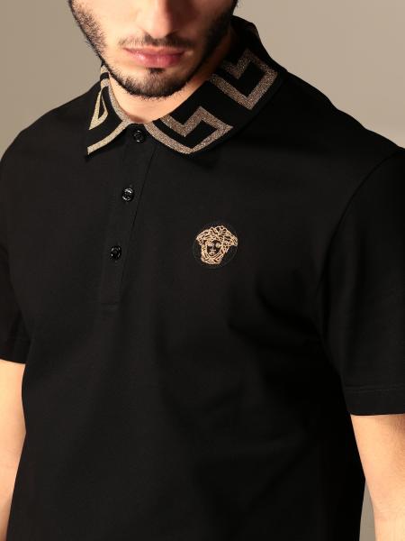 VERSACE: cotton pique polo shirt with greek lurex | Polo Shirt Versace ...