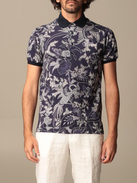 ETRO: polo shirt in patterned cotton - Blue | Etro polo shirt 1Y800 ...