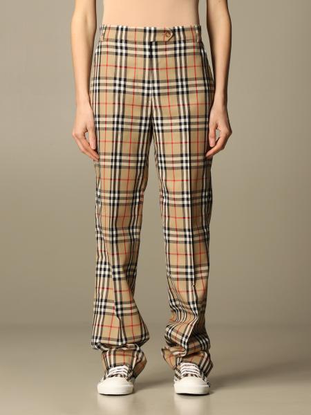 BURBERRY: trousers in check wool - Beige | Burberry pants 8033467 online on  