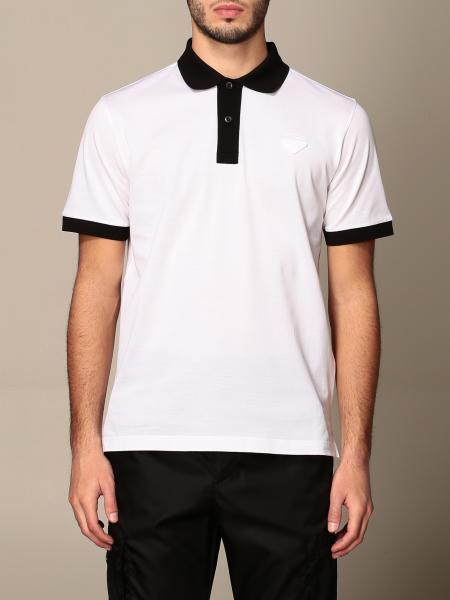 PRADA: polo shirt in piqué cotton with contrasting profiles - White | Prada  polo shirt UJN444 1C61 online on 