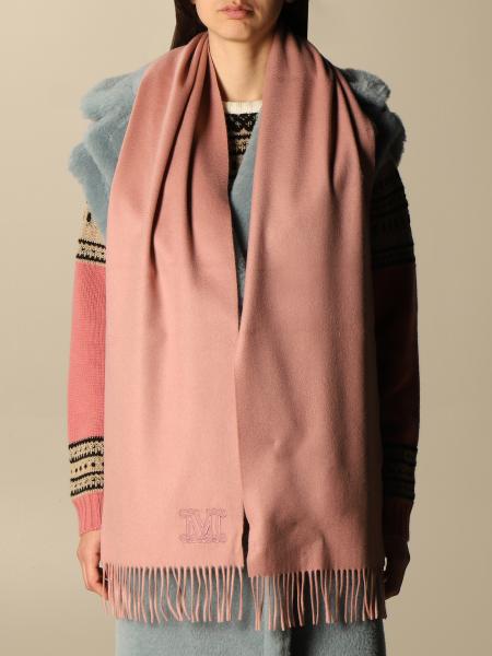 MAX MARA: Wsdalia cashmere scarf with logo - Pink | Max Mara neck