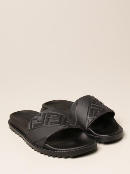 FENDI: rubber sandal with embossed FF logo | Sandals Fendi Men Black ...