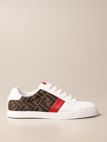 FENDI: low top sneakers in leather and FF fabric - White | Fendi ...