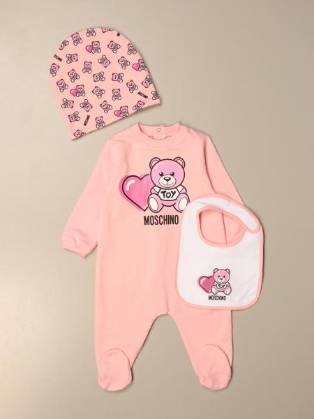 Moschino Baby footed romper + bib + hat set