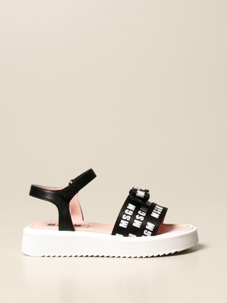 Msgm Kids sandal in leather and fabric with logo