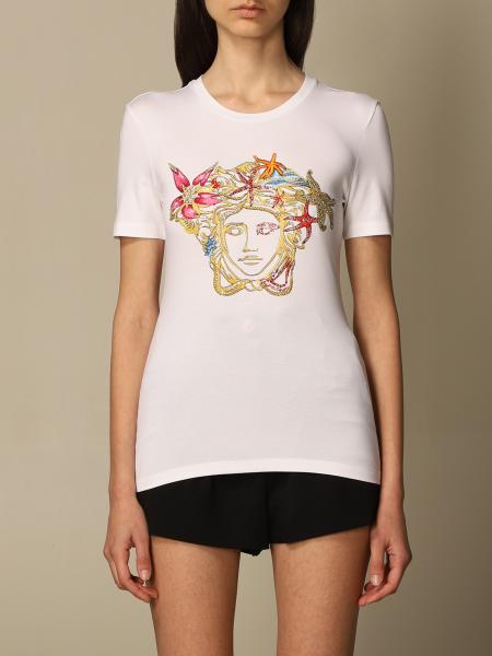 VERSACE: jersey T-shirt with embroidered Trésor Medusa logo - White ...