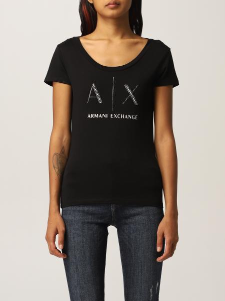 Armani Exchange women: Armani Exchange T-shirt in cotton jersey with logo and micro studs